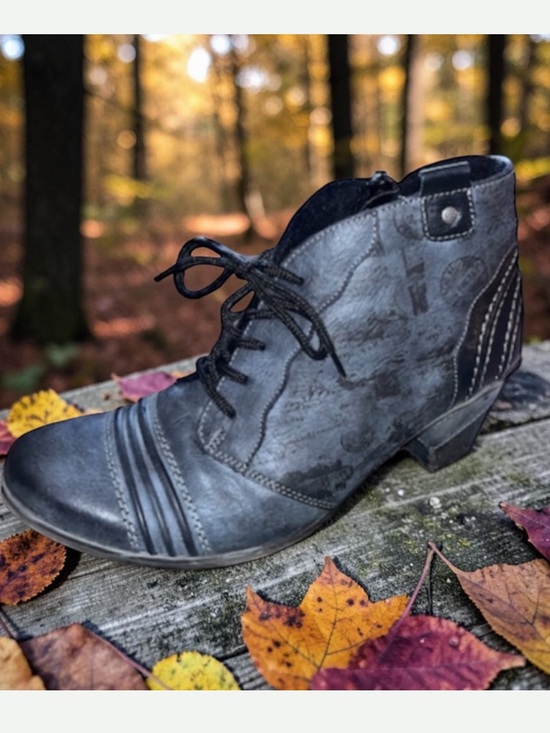 Remonte Shoes - Remonte Cheyenne Distressed Gray Black Leather Lace Up Ankle Boots
Comfort 7.5